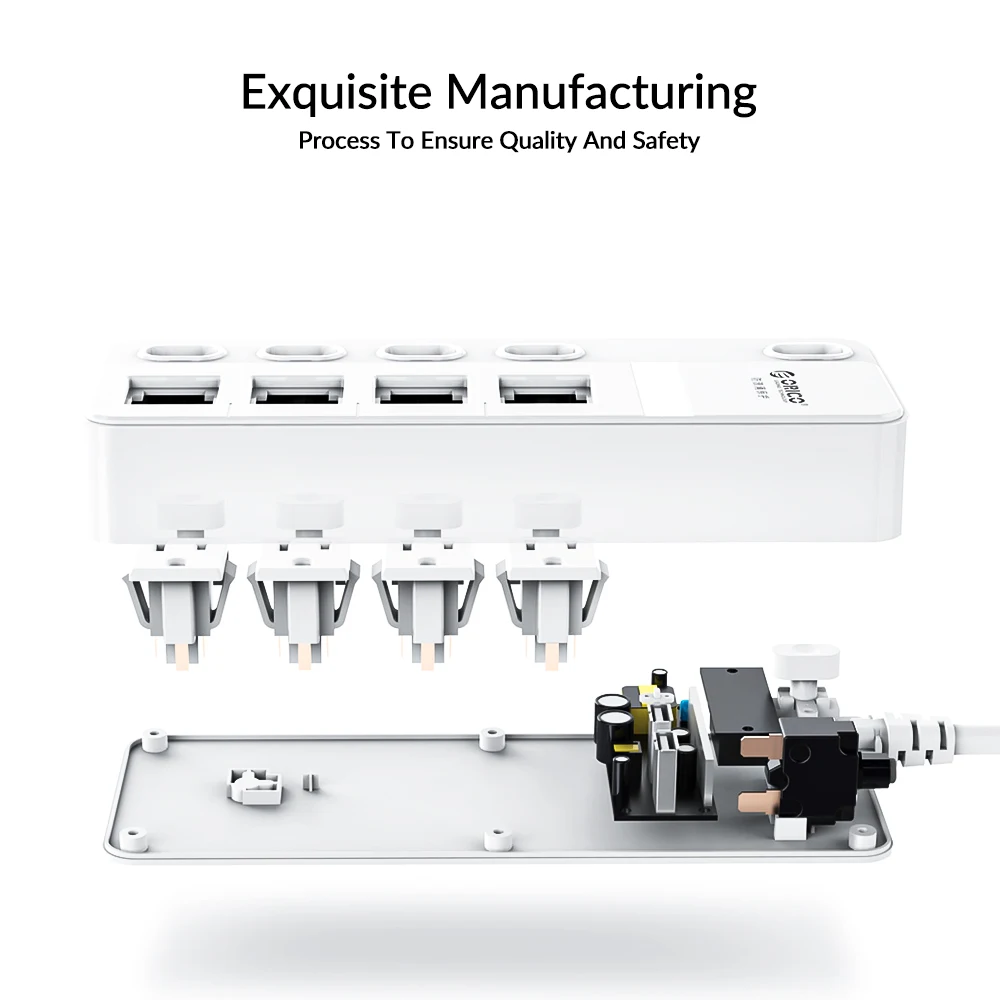 ORICO US Plug 4 AC-uitgangen Stekkerdoos Sub-schakelaar Verlengsnoer 1875 W Stopcontacten voor thuiskantoor opladen