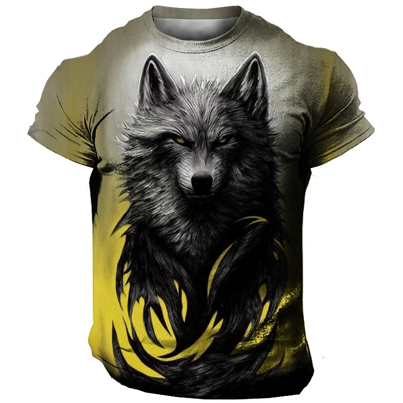 Vintage Men\'s T Shirt 3D Animal Printed Tees Fashion Wolf Pattern Short Sleeve Tops Casual O-neck Oversized T-Shirts Streetwear