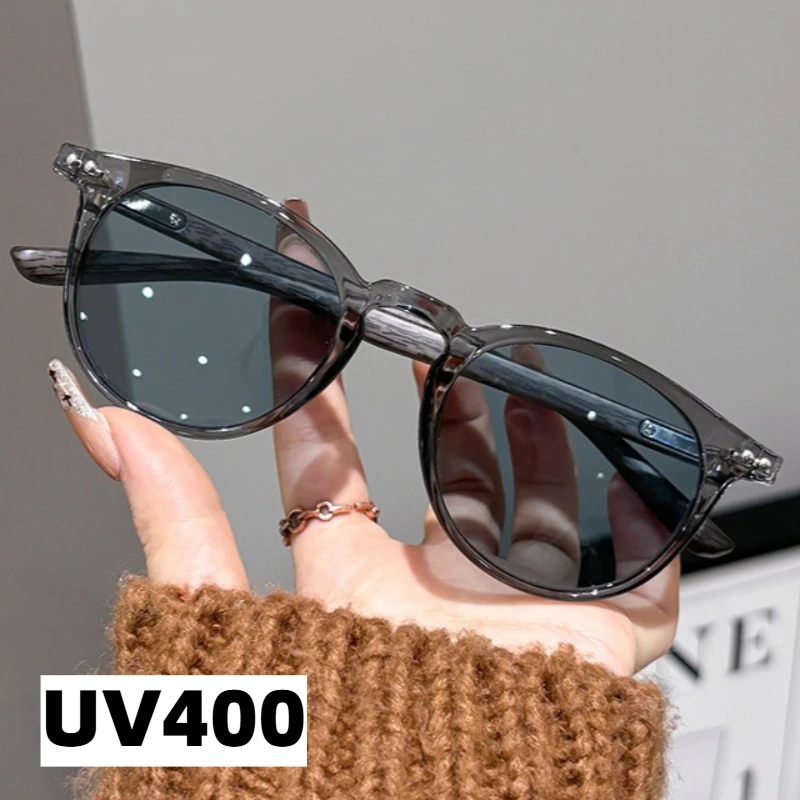 

Fashionable Round-Frame Wood-Grain Leg Sunglasses Outdoor Travel UV-Protective Eyewear Trendy Street-Style Shades UV400