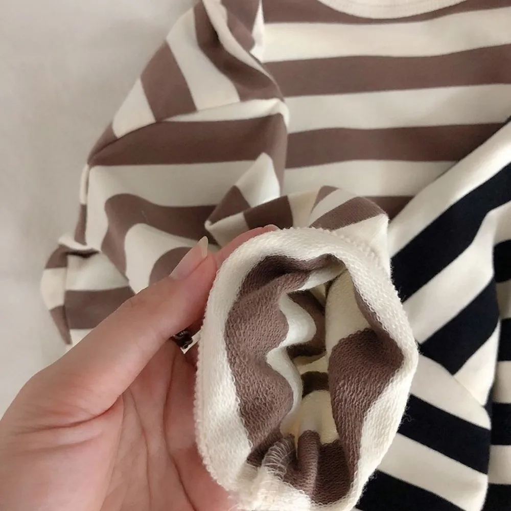 المألوف 6M-3Y الكورية نمط الاطفال قميص الرجعية مخطط فضفاض صبي فتاة الملابس عارضة تي شيرت طفل طويل الأكمام طفل #2