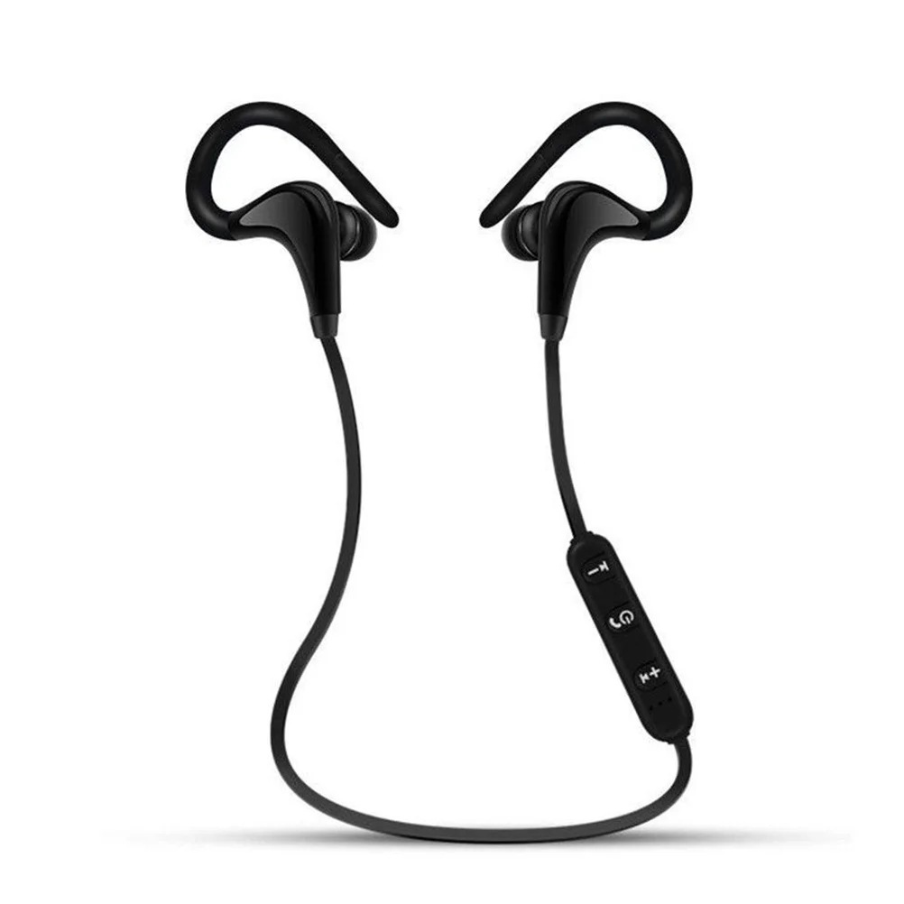 Fone de ouvido sem fio preto com gancho de orelha, com controle de fio de microfone, fone de ouvido estéreo magnético à prova de suor para corrida, esportes, fitness