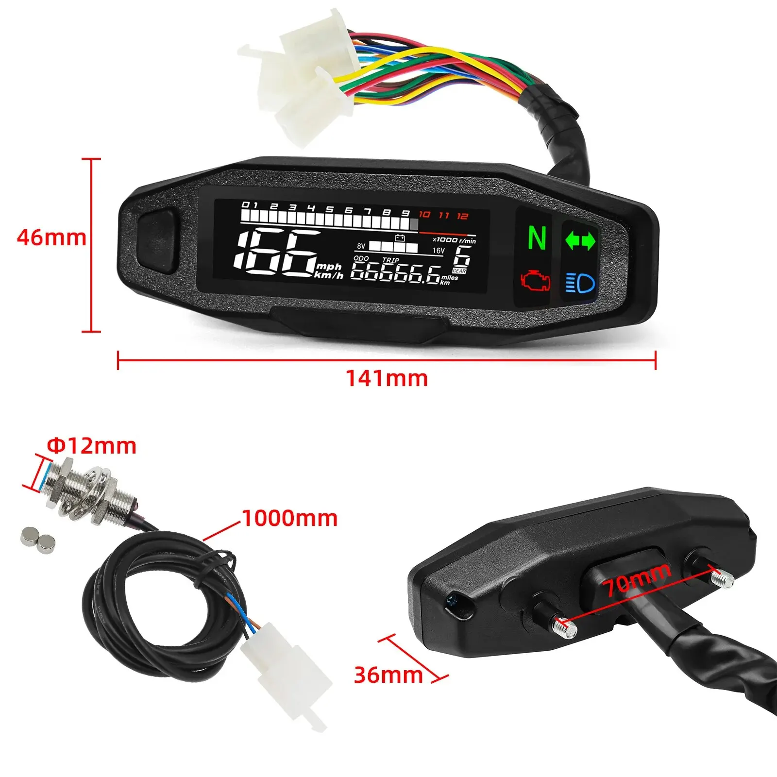 AD Universal Motorcycle Speedometer Digital Speed Meter LED Tachometer Dashboard Instrument Panel Meter LCD Display Y Bracket image 6