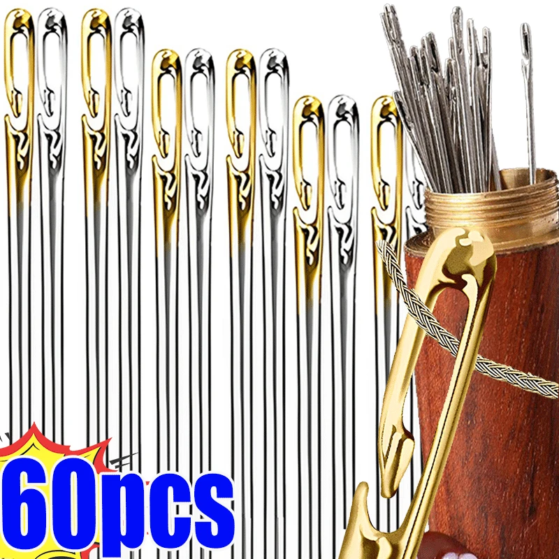 12-60pcs New Blind Needle Elderly Needle-side Hole Hand Household Sewing Stainless Steel Sewing Needless Threading Diy Jewelry