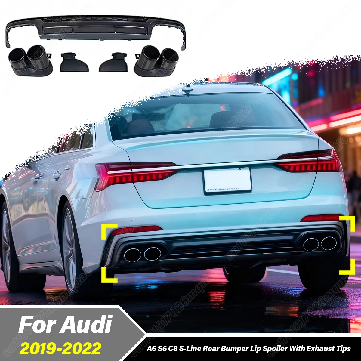 

For Audi A6 S6 C8 S-Line 2019 2020 2021 2022 Automobile Rear Bumper Spoiler Lip with Exhaust Tips Modification Decoration Kit