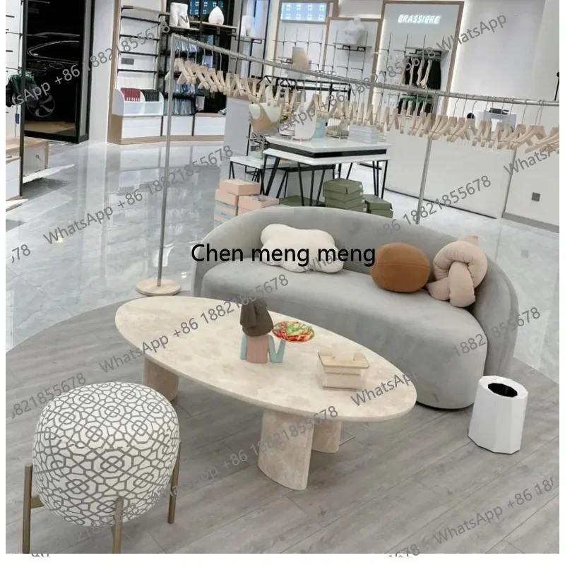 C85 "Tavolino da caffè firmato in travertino - Tavolo centrale ovale Wabi Sabi, mobili da soggiorno in pietra naturale personalizzati"