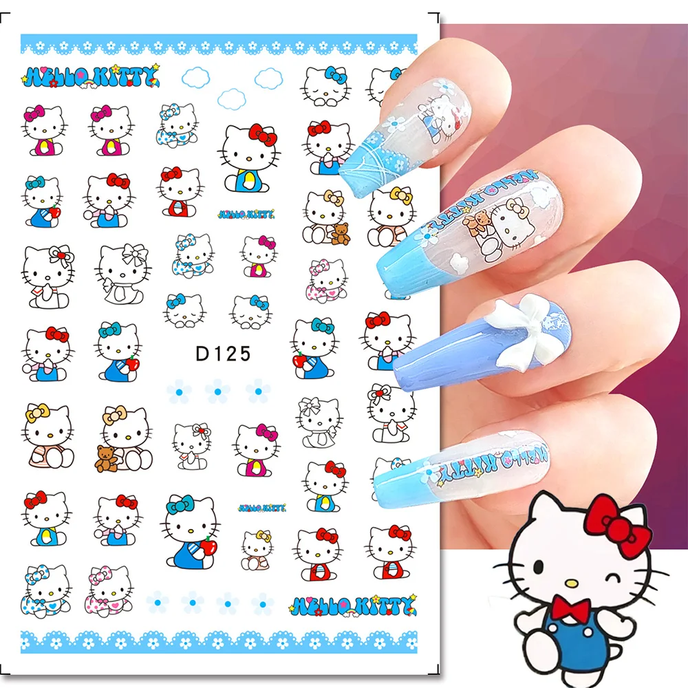 3D Sanrio Blue Hello Kitty Nail Sticker Decal Cute Anime Cartoon Character Nail Art Stickers Sliders Tattoo Manicure Decor Acces