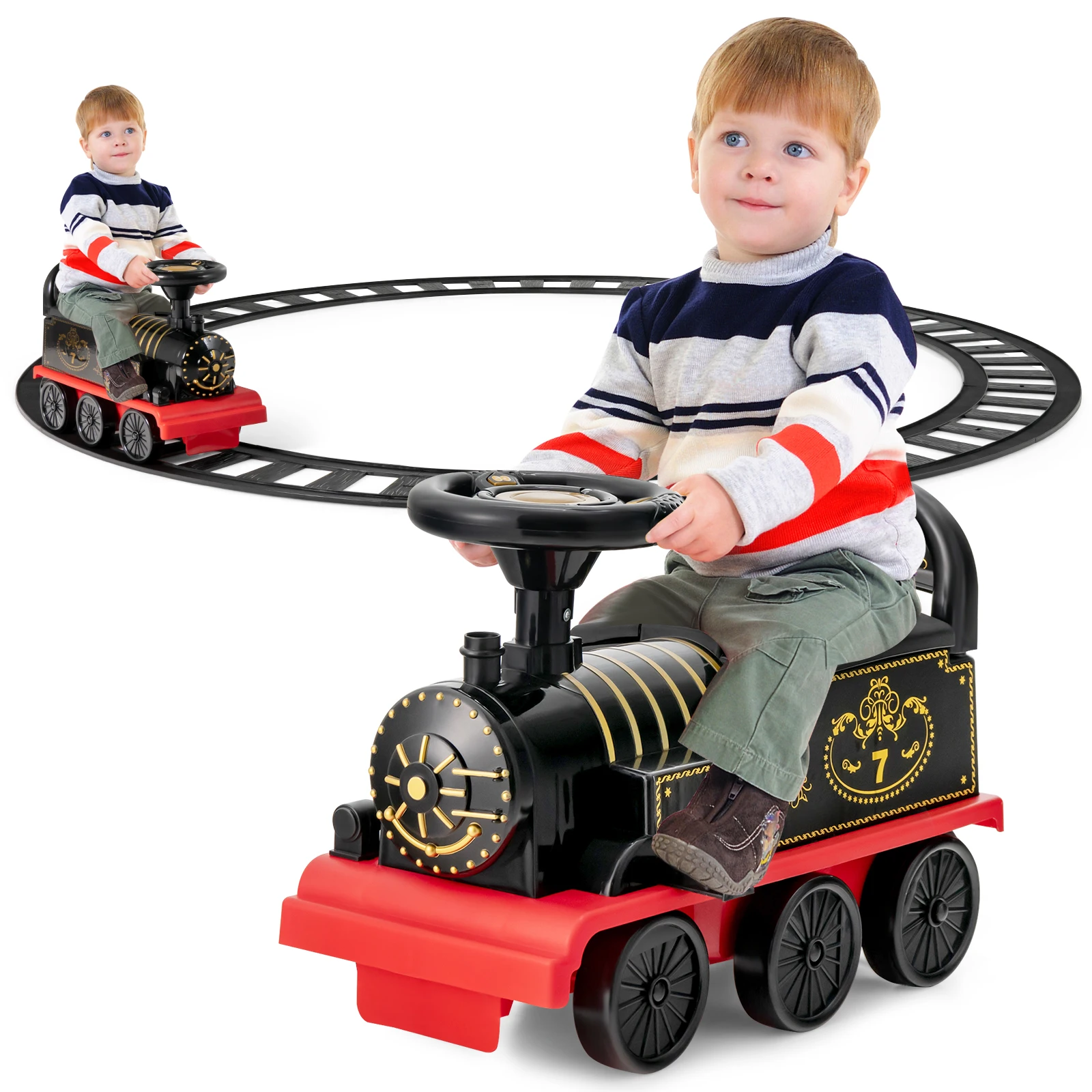 

6V Electric Kids Ride On Train Motorized Train Toy w/ Track & 6 Wheels Black