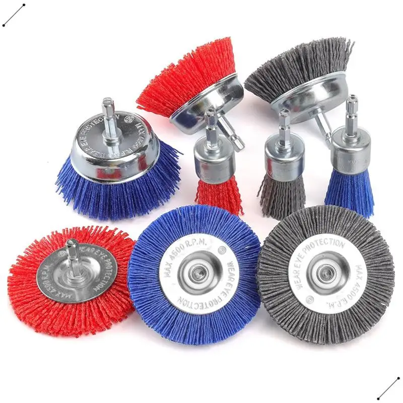 9 Pack Nylon Abrasive Brush Set with 1/4 Inch Hex Shank for Rust Removal and Cleaning Nylon Filament Brushes