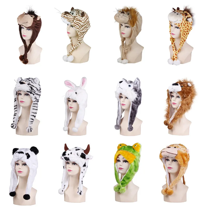 Plush Fun Animal Hats One Size Cap Polyester with Fleece Lining For Men Women Teens Boy Girl Caps Warm and Cute