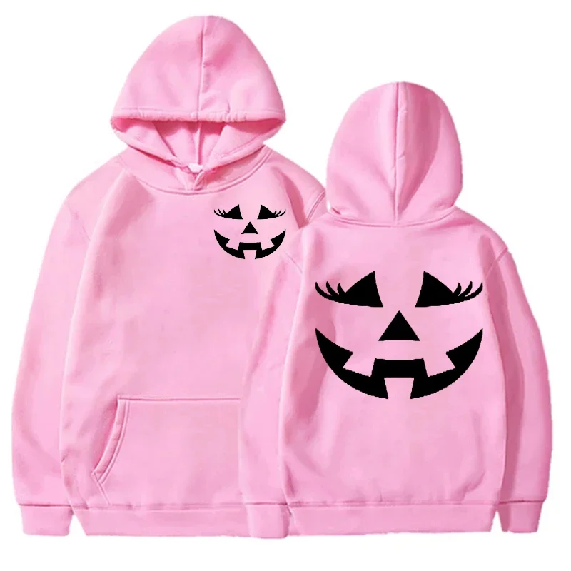 Pumpkin Face Hooded Hoodies Sweatshirt Jackolantern Funny Halloween Sportwear for Women Halloween Crewneck Sweatshirt for Women