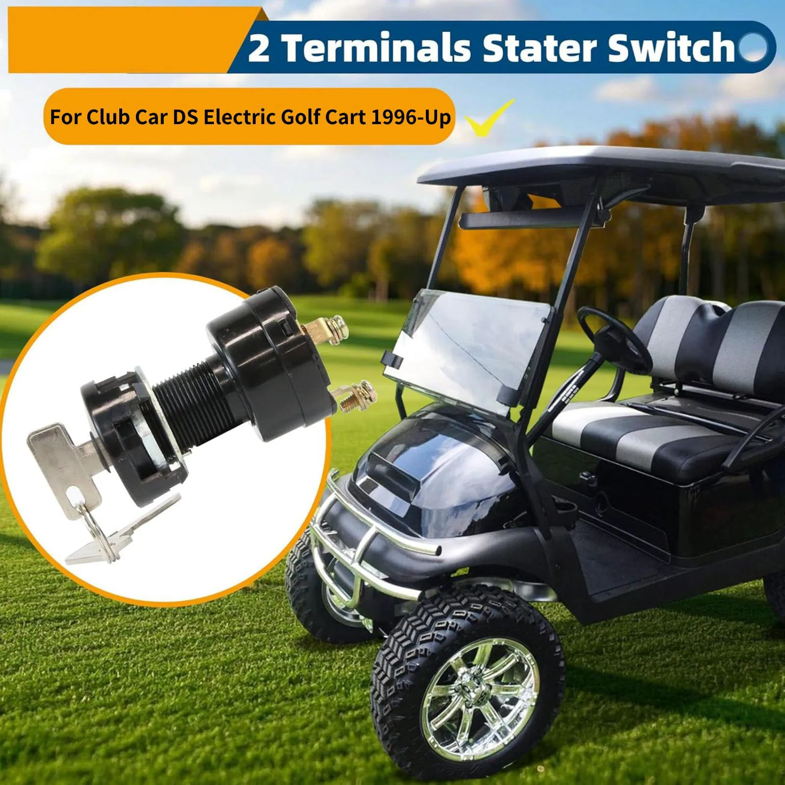 1PC Ignition Key Switch 2 Terminal with 2 Keys for Club Car DS Electric 1996-Up Precedent 2004+ Replaces 101826201