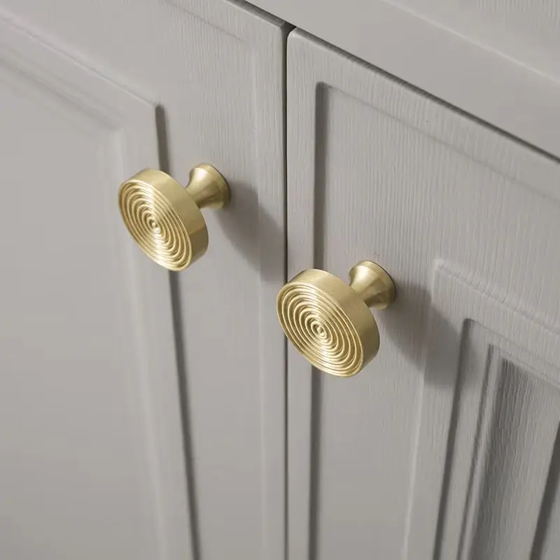 HOT 4PCS Solid Pure Brass Ripple Design Furniture Handles Drawer Knobs Cupboard Wardrobe Kitchen TV Wine Cabinet Pulls Knobs