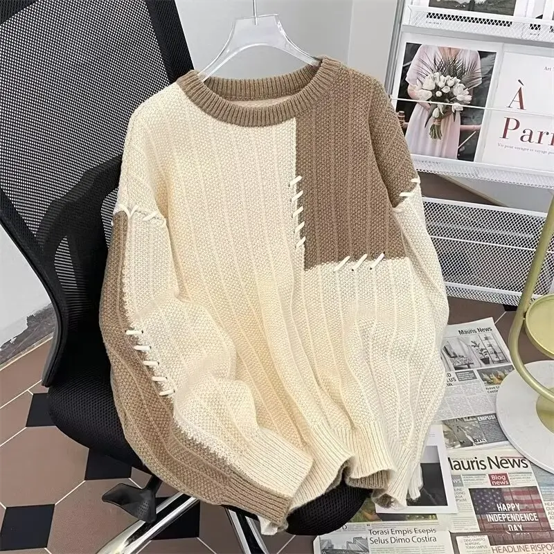 

Loose Casual Men's Knitted Sweater Autumn Winter Large Size Color Blo Design Hoodie Comfortable Long Sve Baseball Collar