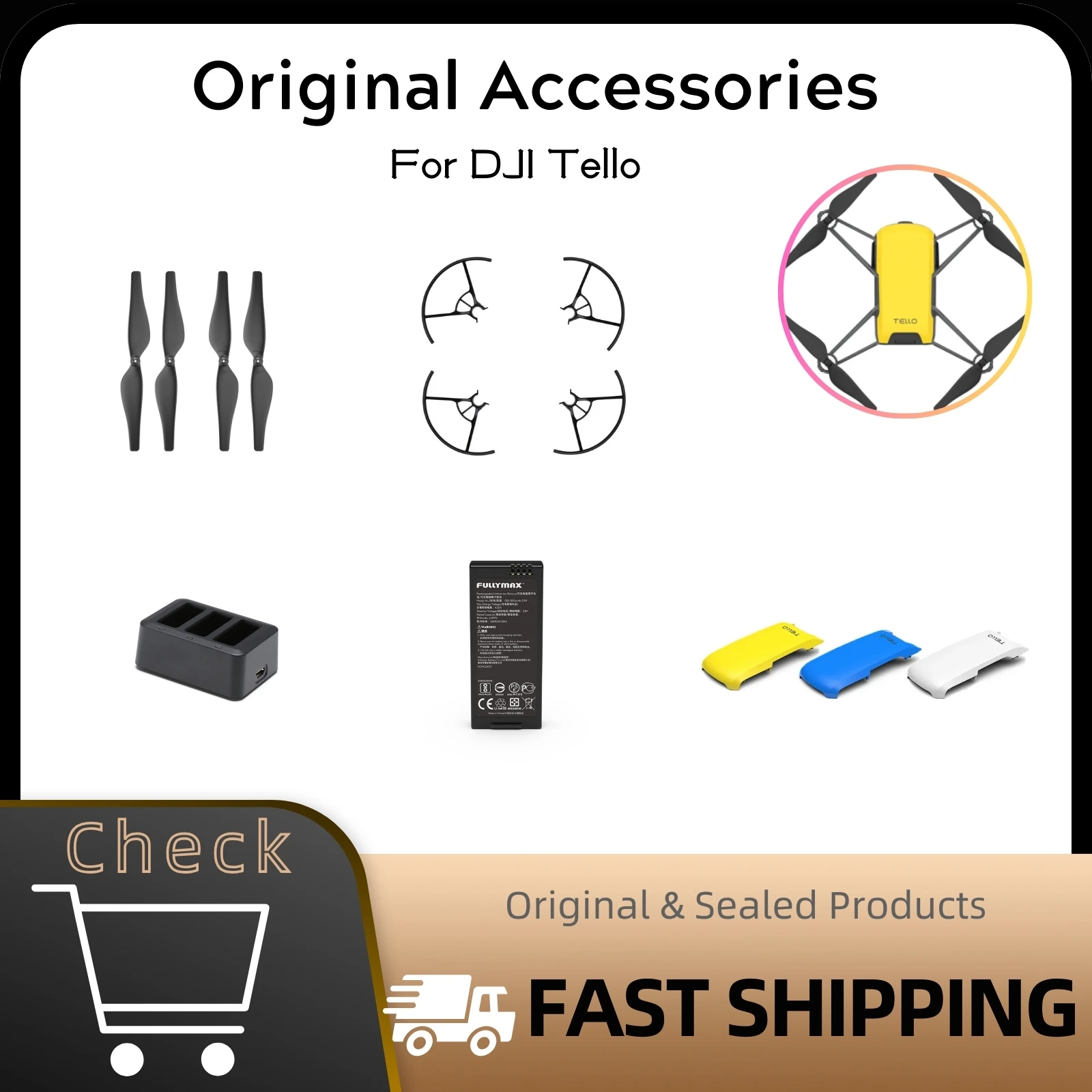 1100 мАч для DJI Tello Drone, зарядное устройство, зарядное устройство, пропеллеры, защитная верхняя крышка, оригинальные аксессуары для DJI Tello