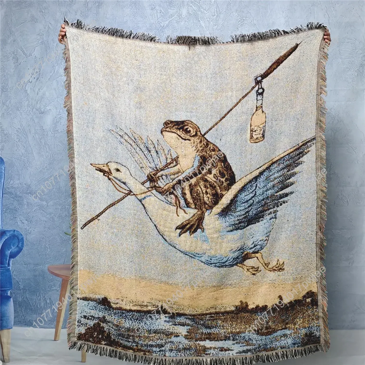 The Frog Rides on The Swan Bohemian Yarn Jacquard Woven with Tassel Chunky Soft Not Printed Wear-resistant Washable Easy To Car