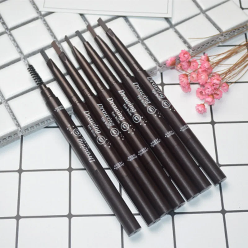 Double Head Automatic Rotating Eyebrows Pencil Waterproof Sweat Proof Non Smudging with Eyebrow Brush Squeezing Pen Core Makeup