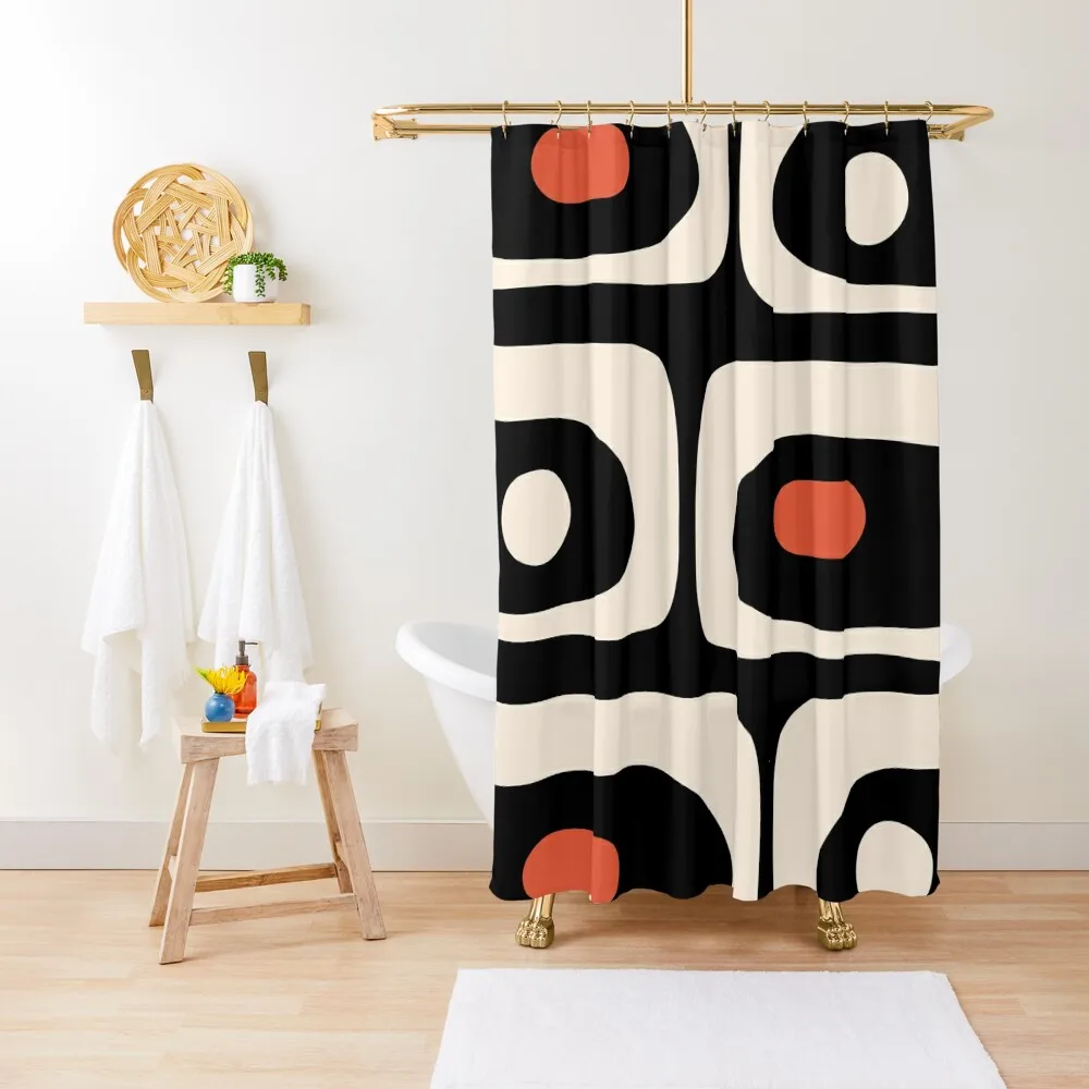 

Mid Century Modern Piquet Abstract Pattern Black, Orange, and Almond Cream Shower Curtain Bathroom Curtain For Shower