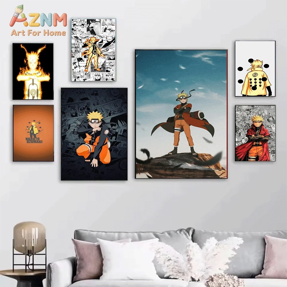 Naruto Shippuden Uzumaki Naruto Canvas Poster Wall Art Print,Anime Character Picture Home Bedroom Living Room Aesthetic Wall D