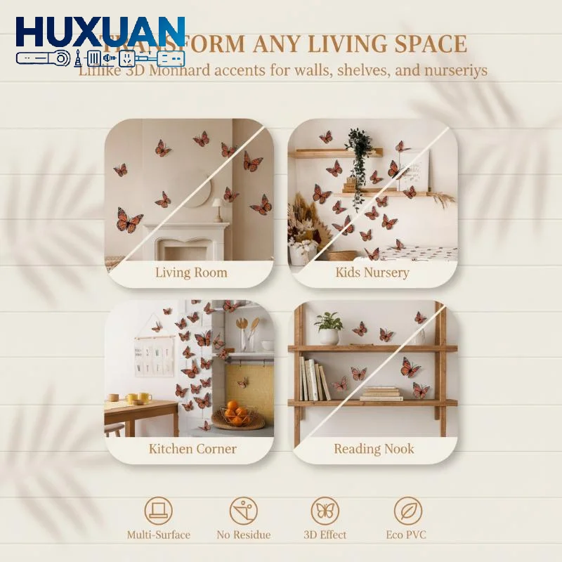 12Pcs Mixed Size Monarch Butterfly Decoration Stickers Fake Butterflies For Crafts Artificial Wall 3D Home Decor