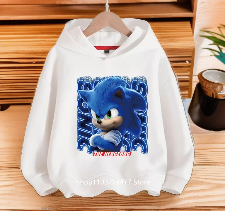 Hot Super Sonics Hoodies Cartoon Print Pullovers Baby Kids Boys Girls Children Long Sleeves Sweatshirt Clothing Streetwear