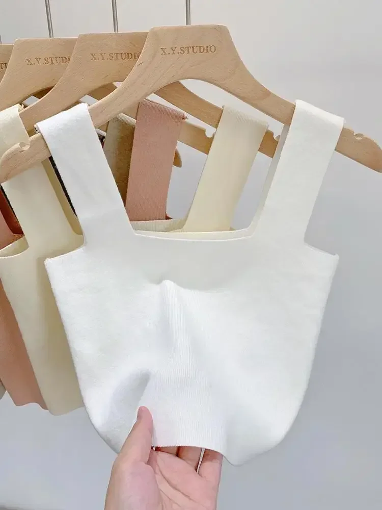 2026 Gebreide zomer dames sexy mouwloze tops mode korte vierkante kraag tanktops 6 kleuren gebreid