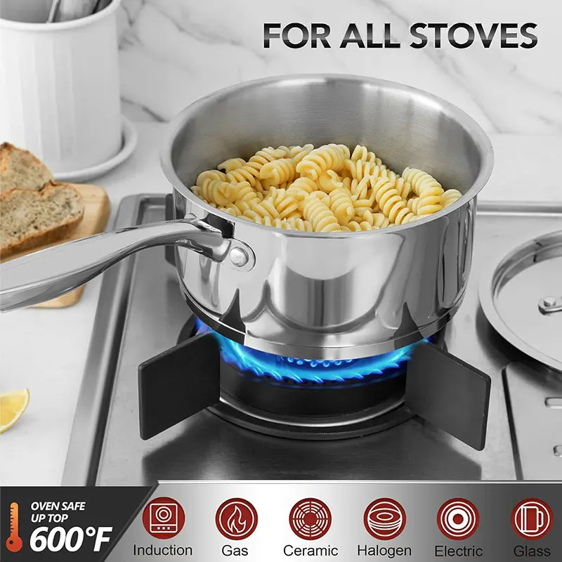 2 قطعة مجموعة قدر الطبخ الفولاذ المقاوم للصدأ مع أغطية الفولاذ المقاوم للصدأ 1QT 2QT ثلاثي رقائق أسفل التعريفي قدر المقالي تجهيزات المطابخ مجموعة #2