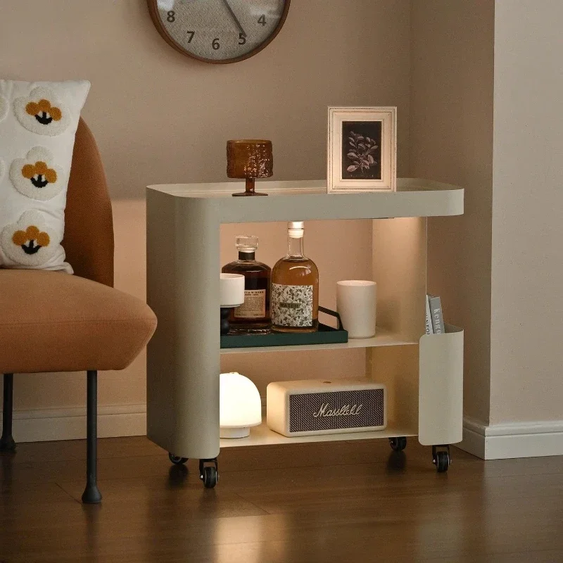 Movable living room sofa trolley tempered glass edge table coffee table household multi-layer shelves
