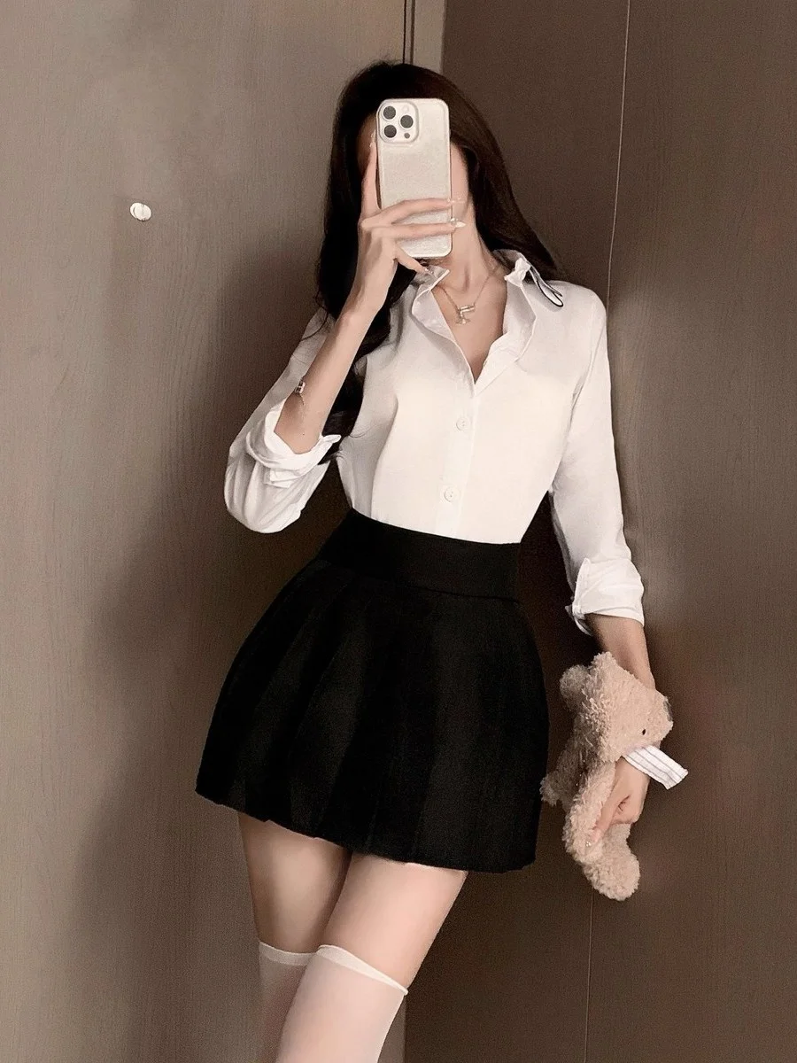 Sexy Pure Desire Cosplay Spicy Teacher Office OL Secretary Blouse Skirt Set Uniform Ensemble Women's Fashion Autumn Polyester