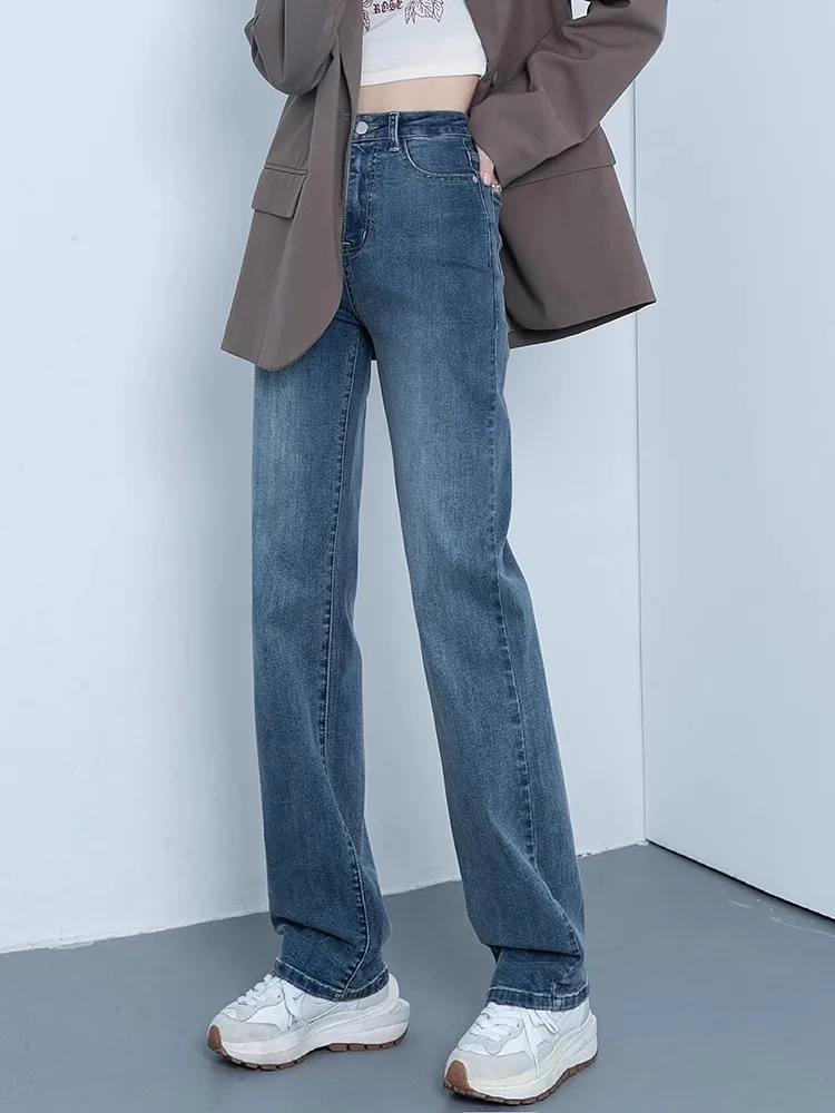 

High Waist Slim Straight Denim Jeans Women's New 2026 Spring Summer Thin Loose Slimming Nine Tube Pants Cotton Stretch Denim