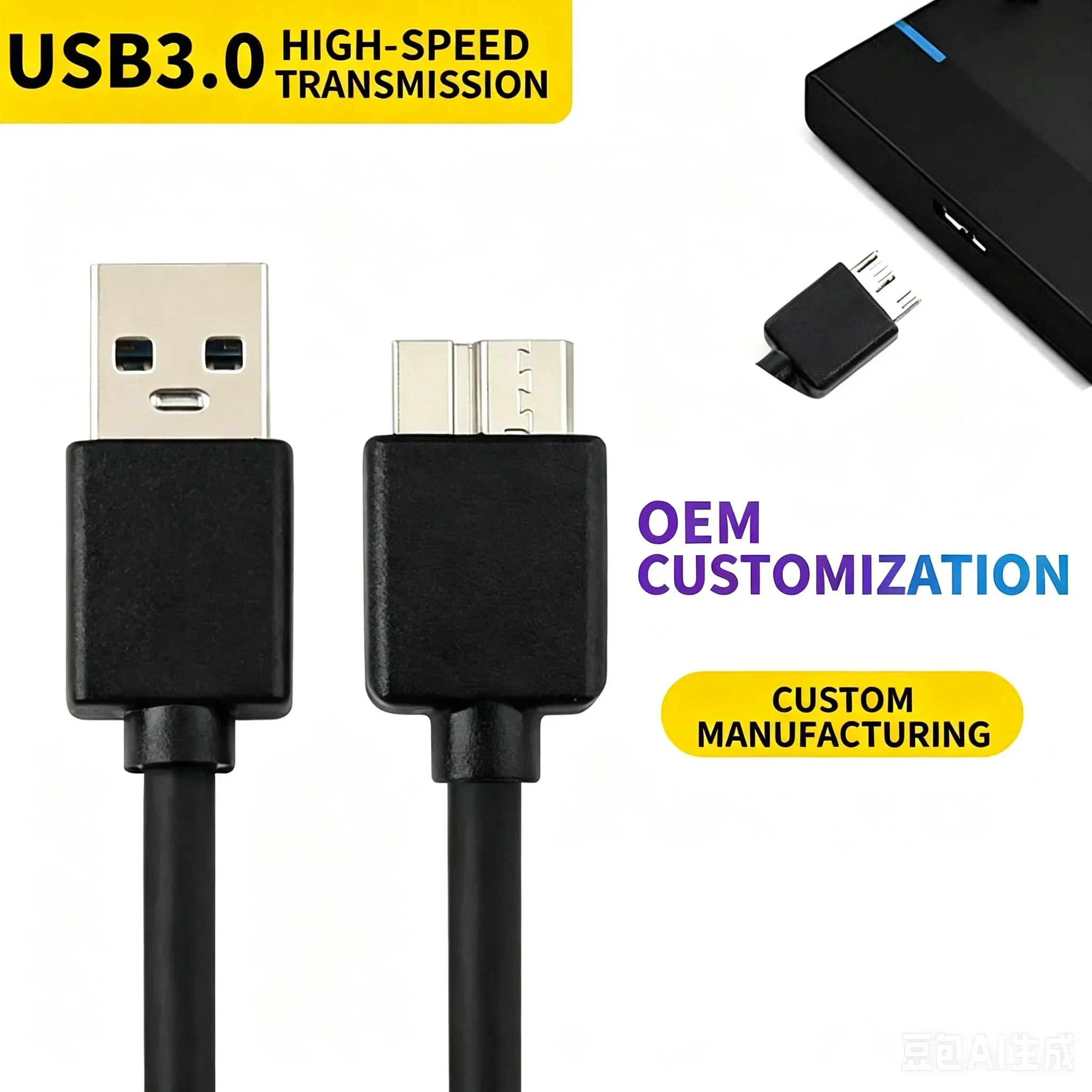 QGeeM USB 3.0 Micro Cable Type A to Micro B  Cable For External Hard Drive Disk HDD Samsung Laptops Computuer USB HDD Data Cable