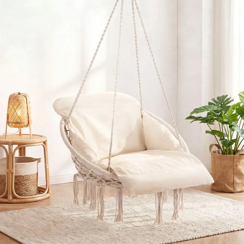 

Hammock Chair With 2 Cushions, Hanging Swing Chair With Heavy Duty Metal Bar, Indoor Outdoor Boho Hanging Chair For Bedroom, Pa