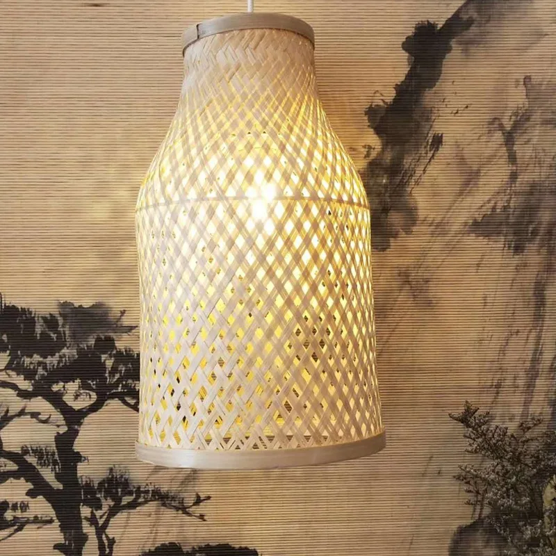Japanese Bamboo Craft,Pastoral Tea Room Chandelier, Southeast Asian Restaurant, Bedroom Light,  Bamboo Woven Lantern