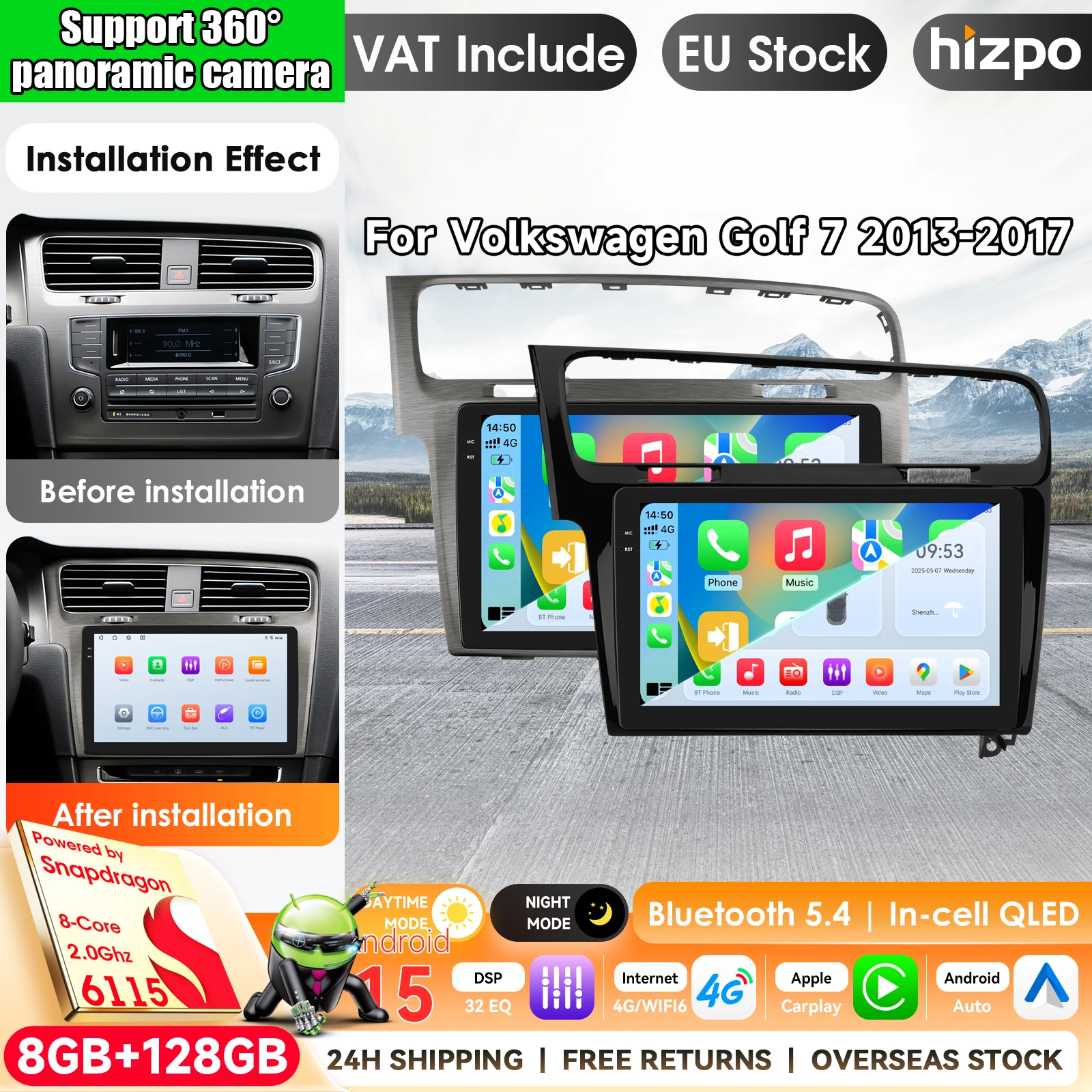Per Volkswagen VW Golf 7 MK7 GTI 2013-2017, lettore multimediale video Android 15 per auto, 2 Din, Carplay, schermo touch, Bluetooth, Wifi, 4G. Per Volkswagen VW Golf 7 MK7 GTI 2011-2021, lettore