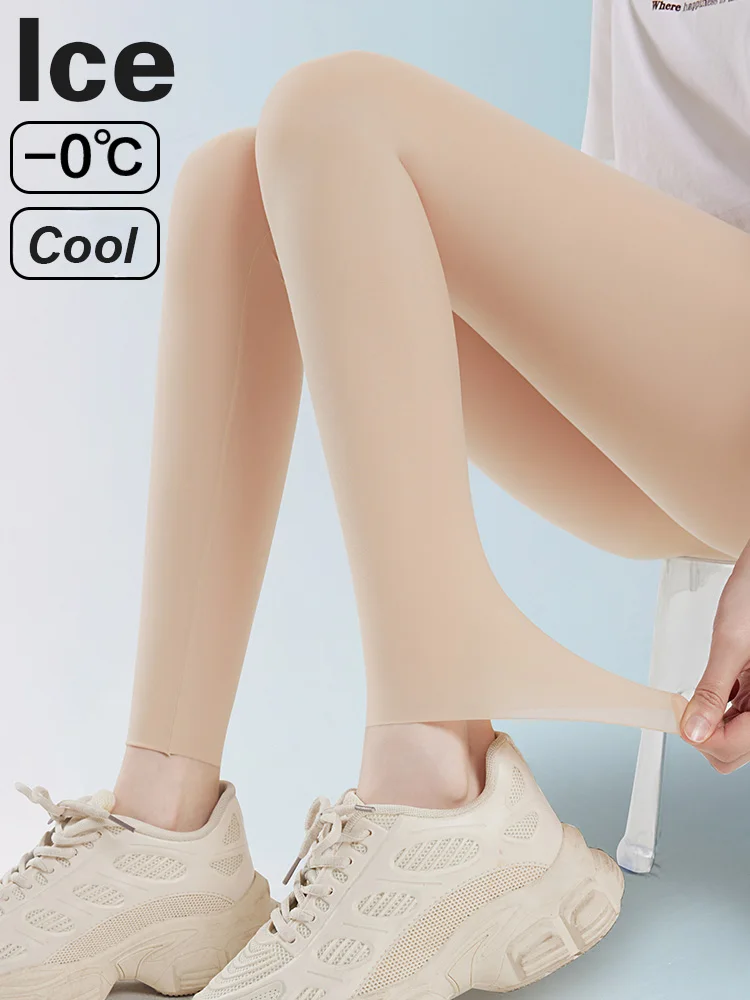 Plus Size Leggings for Women Summer Ultra Thin Ice Silk Yoga Pants with UPF Sun Protection, High Waisted Tummy Control Leggings