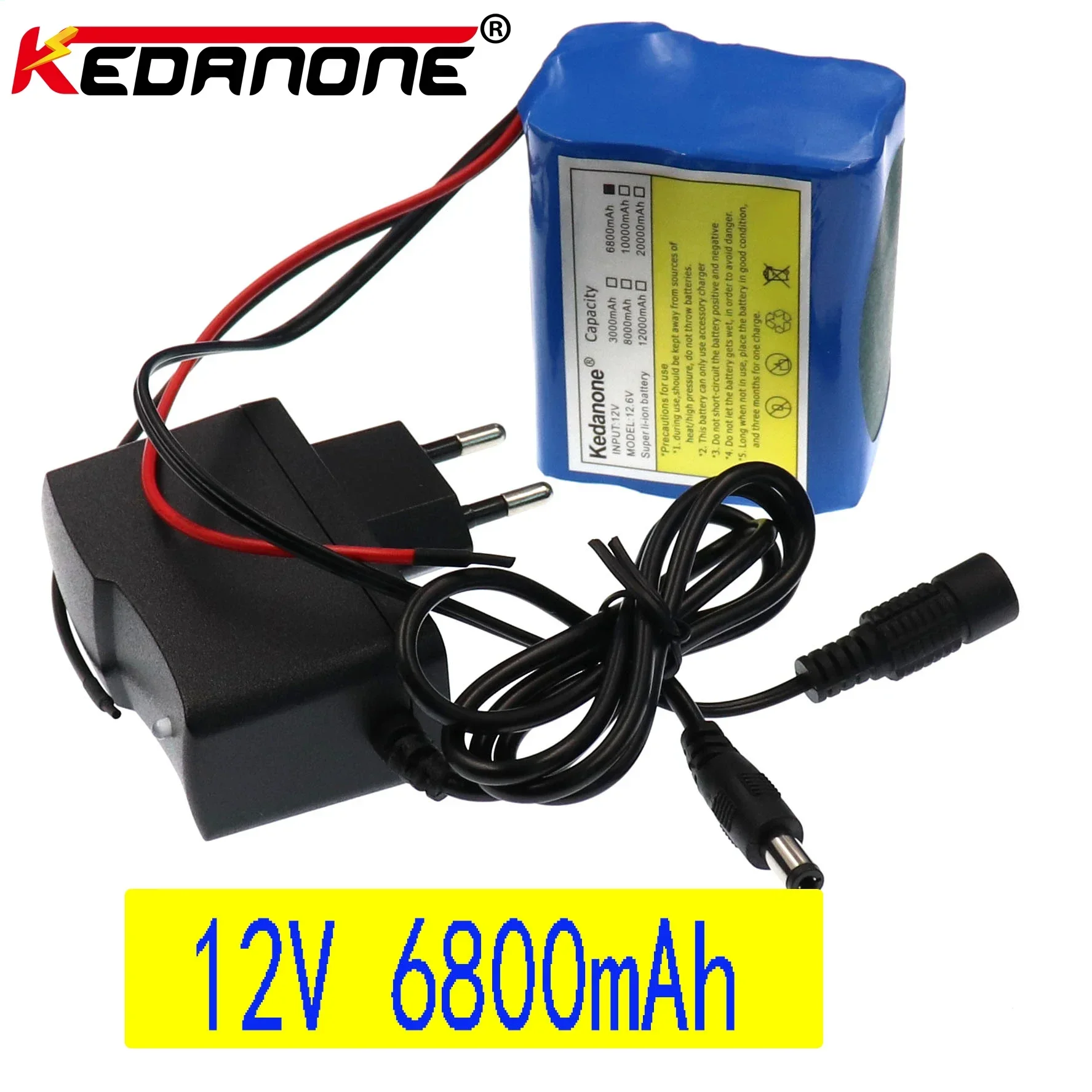 

12V battery 6800mah 18650 Lithium Ion 6.8 Ah rechargeable battery with BMS Protective Plate Lithium Battery Pack, 12.6 v Charger