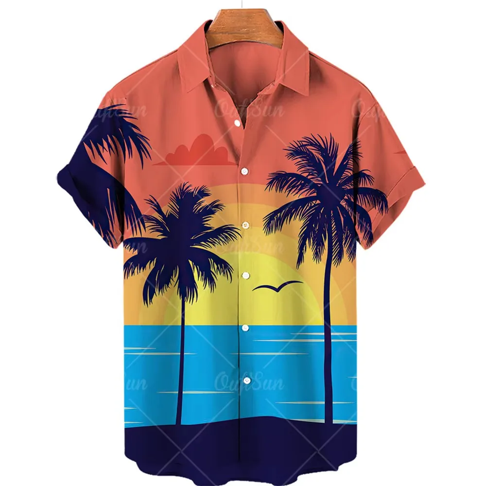 The New 2023 Hawaii Looser Supersize Men Spend Leisure Casual Shirt Original SuFeng Beach Sunsets Oversized Imported Clothing