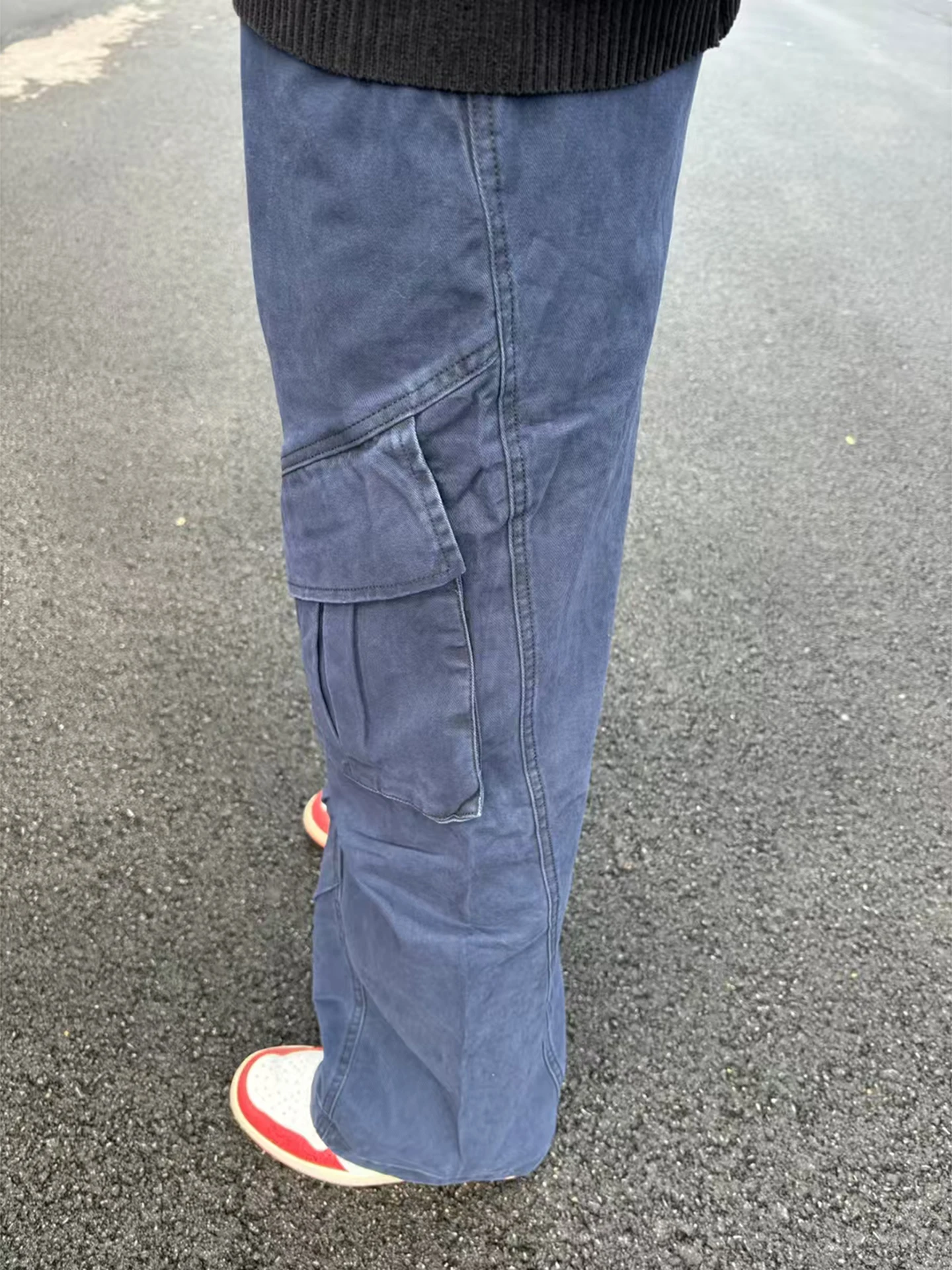 Ropa de trabajo de algodón Vintage Waed, pantalones vaqueros de pierna recta High Street Vibe para hombre, pantalones vaqueros informales con piernas acampanadas múltiples