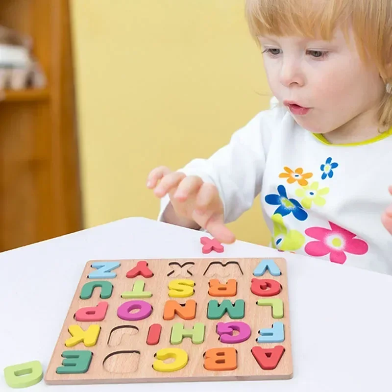 Colorful Alphabet Number Shape Matching Wooden Board 3D Puzzle Kids Early Educational Toys Montessori Preschool Children Gift