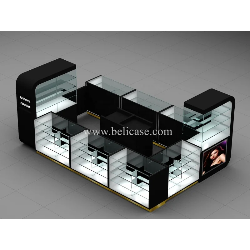 custom，Hot Sale Perfume Kiosk Design Perfume Booth Luxury Perfume Glass Counter Jewelry Shopping Mall Showcase Kiosk Shop