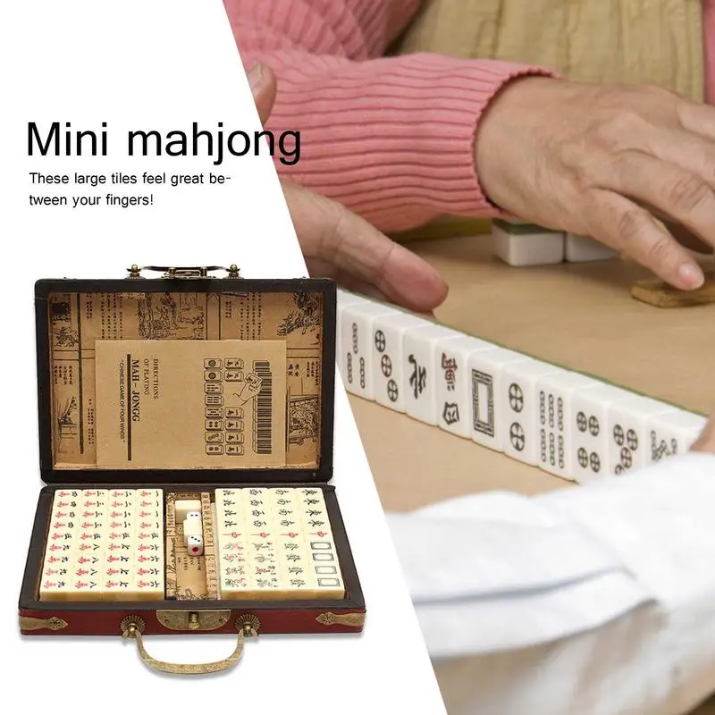 Mah-Jong-Juego de mesa Manual en inglés, juguete chino portátil con caja, juego de juegos de azar para fiestas, 144 piezas