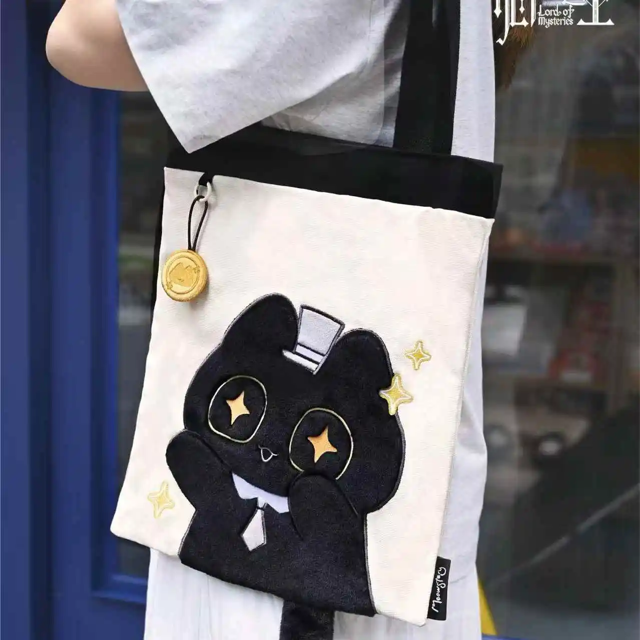 Lord Of The Mysteries Plush Canvas Tote Bag Cute Black Cat Pattern Casual Daily Commute Storage Handbag Gift Collection