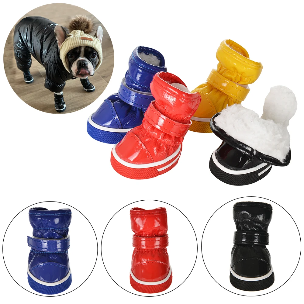 4 Uds. Zapatos impermeables para perros, botas de nieve antideslizantes para cachorros, calzado de cuero para perros, zapatos cálidos de invierno para perros pequeños, gatos, Chihuahua