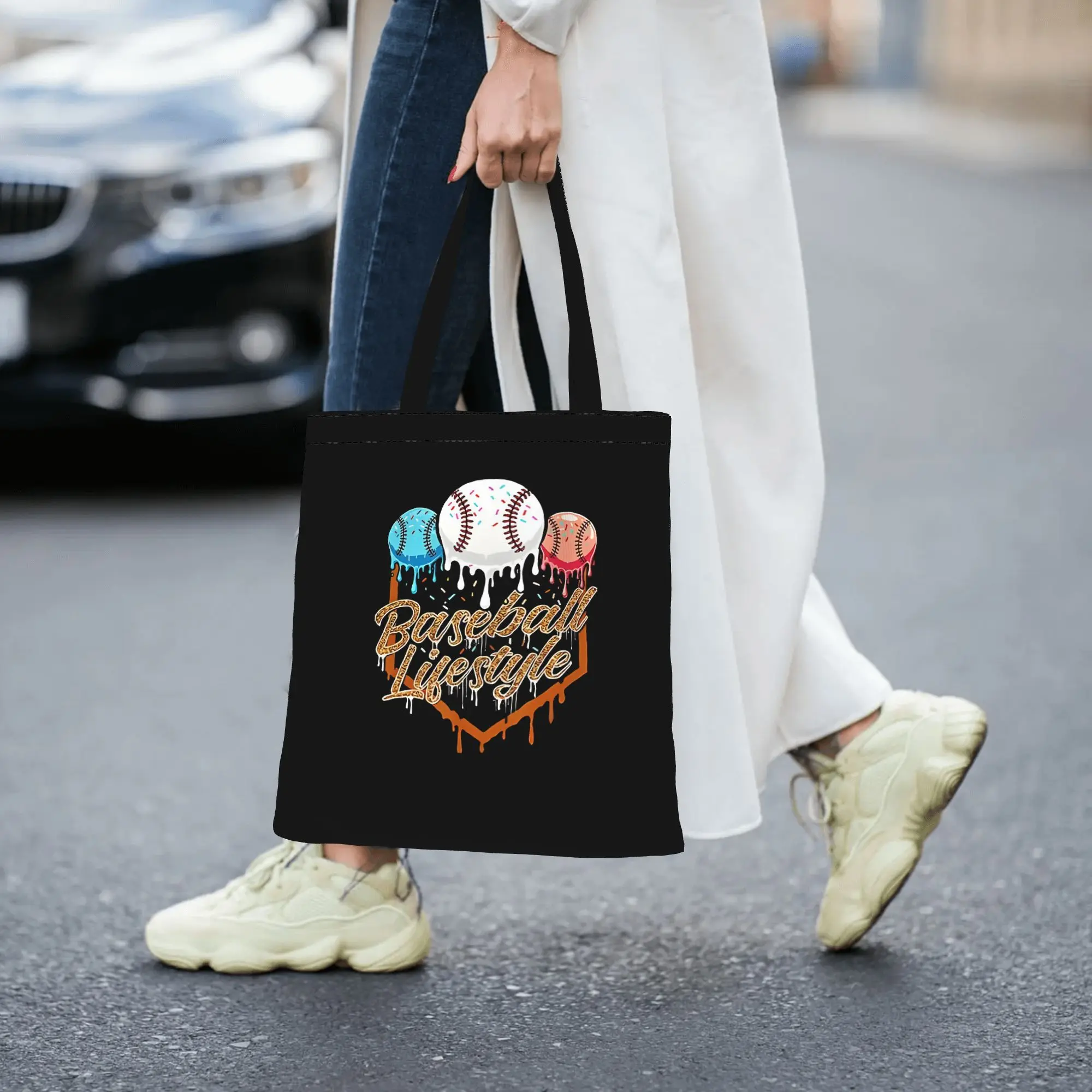 

Сумка-тоут из холщовой ткани Baseball Lifestyle Drip Baseball, идеально подходящая для активного отдыха, женская сумка с верхней ручкой