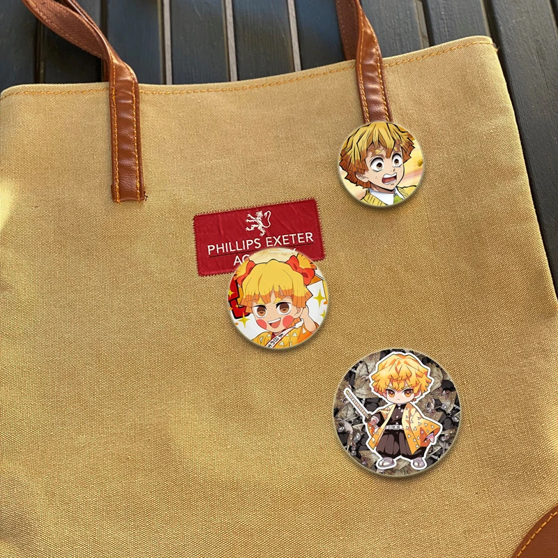 Pin de botón de dibujos animados de Anime, figura de insignia, Agatsuma Zenitsu Mochila De, broches de decoración de ropa, regalos para fanáticos, 32mm, 44mm, 58mm