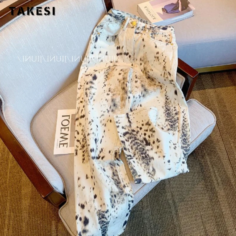 

Y2k Wide Leg Jeans Women High Waisted Leopard Print Straight Vintage Baggy Denim Trousers High Street Streetwear Summer 2024