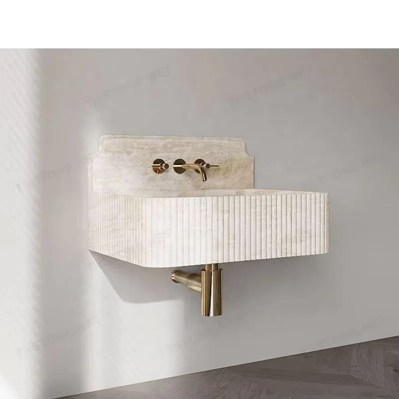 Vintage Super Beige Travertine Wall-Mounted Sink For Modern Home Villa Hotel Bathroom Washroom Interior Vanity
