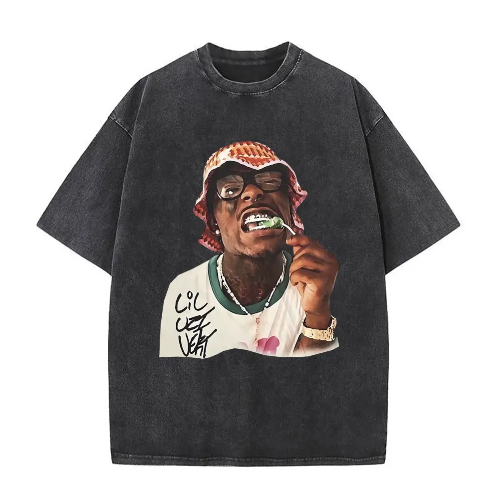 

Rapper Lil Uzi Vert Face Graphic Vintage Washed T Shirts Men Women Hip Hop Oversized Streetwear Fashion High Quality T-shirts