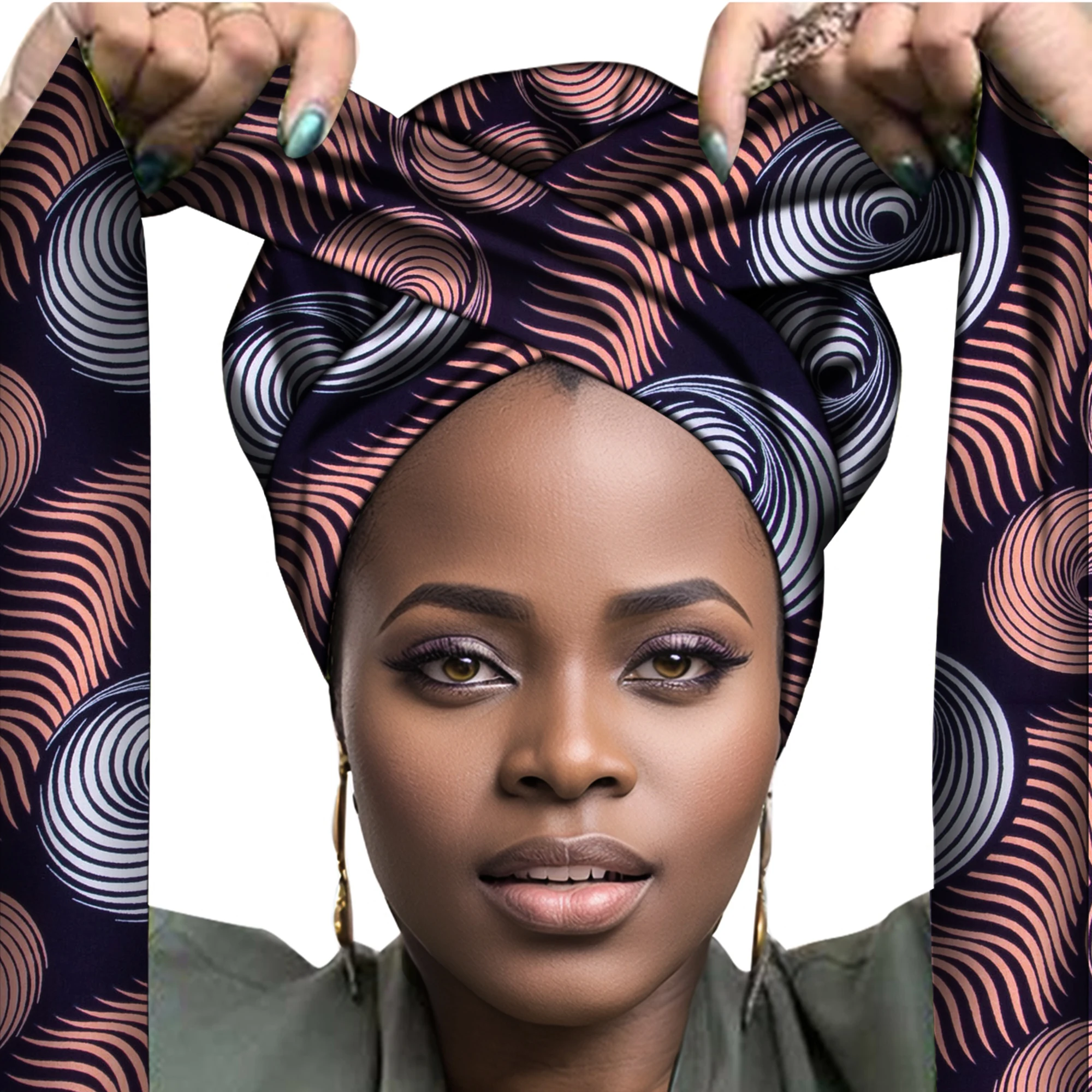 African Headwrap ในผู้หญิงอุปกรณ์เสริมผมผ้าพันคอห่อหัว Turban สุภาพสตรีอุปกรณ์เสริมผมผ้าพันคอหมวก Headwrap ไนจีเรีย WYB612