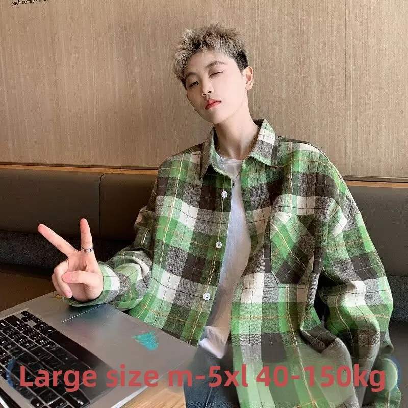 

Loose Fit Plaid Long Sve Men's irt Casual Sle Autumn Faion Outerwear for plus Size 250 Pou Trendy Brand Casual irt