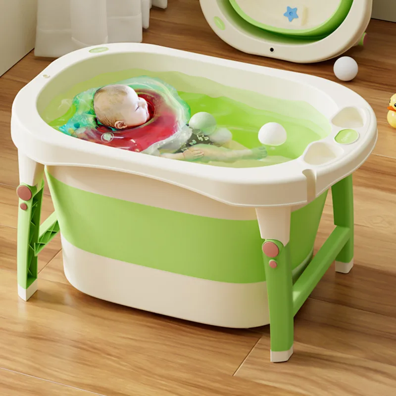 Portable Enlarged BathtubThickened Bath Basin Double Lock Temperature Bath Bucket Folding Storage, Swimming Pool, 0-12 Years Old